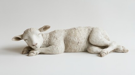 Sleeping lamb on a white background in a studio environment