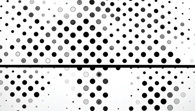 Geometric black and white dots form a pattern split by a horizontal line