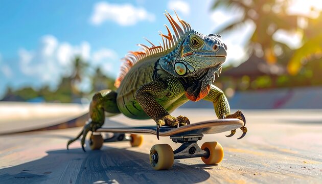 Lizard skateboarding on a sunny day - Powered by Adobe