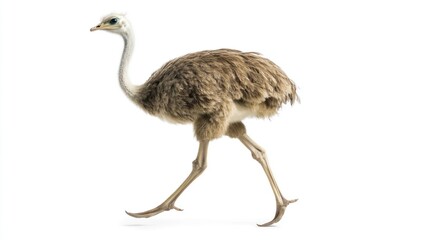 Isolated image of a young emu bird walking on white background