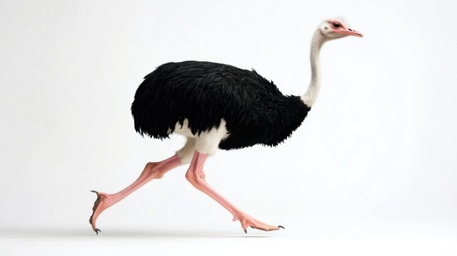 Running ostrich bird isolated on white backdrop side view