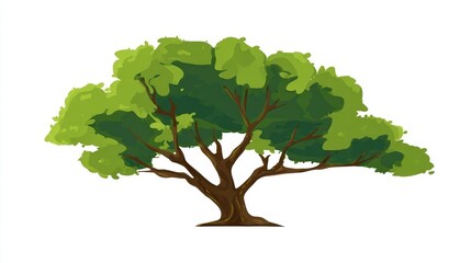 Fototapeta premium Illustration of a tree with a brown trunk and green leaves.