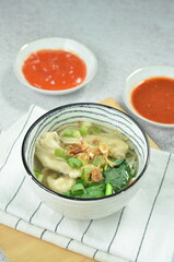 Delicious dumpling soup, a popular Indonesian dish.
