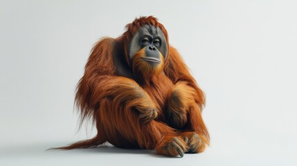 Orangutan portrait against a neutral background capturing primate details