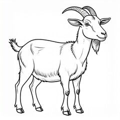 Illustration of a goat standing with horns and a beard.