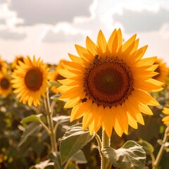 Obraz premium Sunflowers in a field at sunset