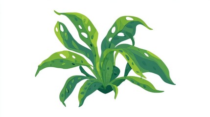 Fototapeta premium Illustration of a vibrant green plant with large, uniquely shaped leaves and visible holes.