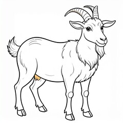 Line art illustration of a female goat (doe) with horns and an udder, standing and looking forward, suitable for coloring.