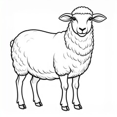 A detailed black and white illustration of a sheep standing and facing the viewer.