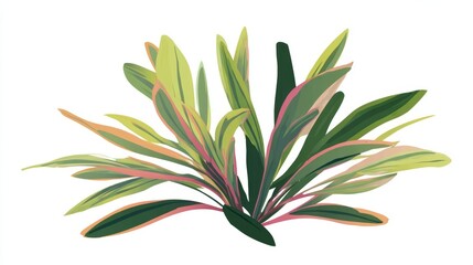Vibrant green and pink variegated plant with long, narrow leaves, isolated on a white background, showcasing its unique foliage.