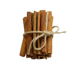 Bundled cinnamon sticks tied with twine isolated on a transparent background bark spice