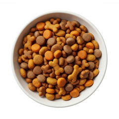 Bowl filled with assorted pet food kibble isolated on a transparent background image