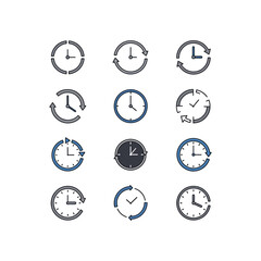 Four stylized clock icons showing reload, reset, and circular time flow, with different symbols.