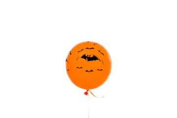 Orange balloon with black bats, isolated on white, PNG