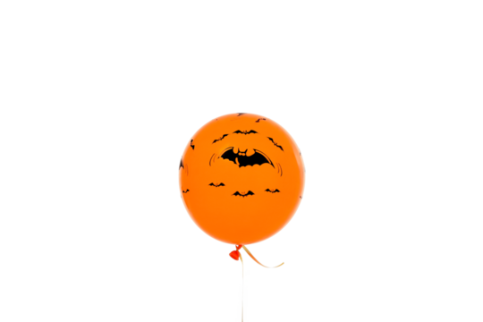 Orange balloon with black bats, isolated on white, PNG