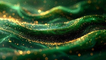 Abstract, flowing emerald and gold bokeh