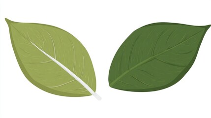 Obraz premium An illustration of two simple green leaves, showing the lighter underside and the darker top surface on a white background.
