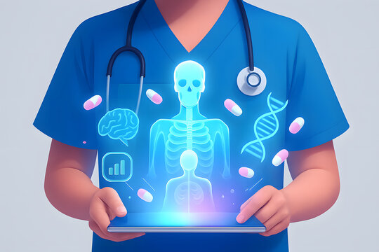 doctor pressing digital button - Powered by Adobe