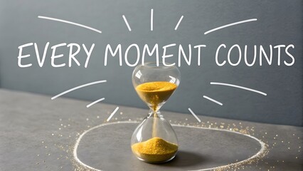 Hourglass with yellow sand measuring time against grey background