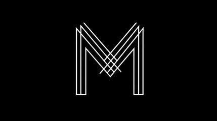 Geometric abstract white lines forming letter m on black background