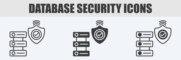 Database Security Icon Set Vector Illustration in Outline, Glyph, and Mixed