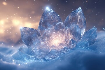 Obraz premium Crystal flower standing tall in the snow.