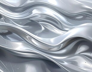 Abstract, fluid artwork showcasing metallic silver waves