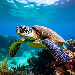 Fototapeta premium Sea turtle in coral reef (3)