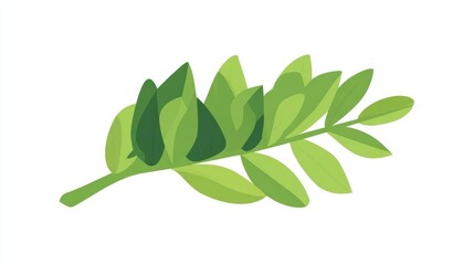 Illustration of a leafy green branch with multiple leaves on a white background.
