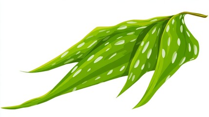 Green leaf with white spots, isolated on a white background.