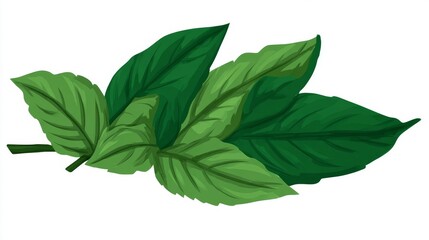 A cluster of vibrant green leaves on a stem, suggesting freshness and nature.