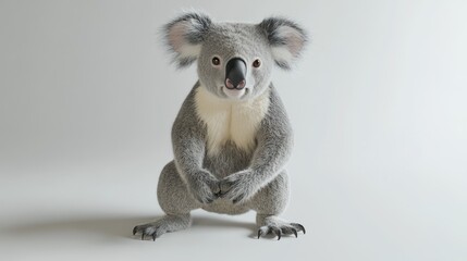 Obraz premium Koala bear standing on a white background with soft gray fur