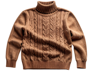 Men’s Brown Cable Knit Turtleneck Sweater PNG