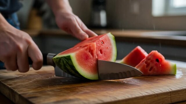 slicing a watermelon
