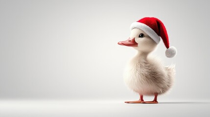 Cautionary note White duck in red Christmas hat isol
