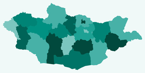 Fototapeta premium Map of Mongolia with regions. Just a simple country border map with region division. Teal color palette. Blank Mongolia shape with administrative division. Vector illustration.