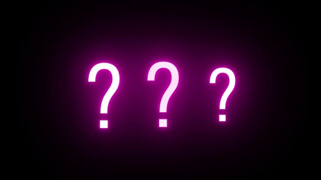 Glowing question mark icon pink color animation on black background 4k.