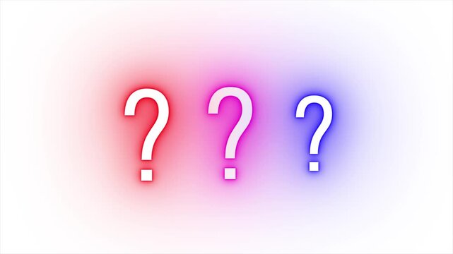Glowing question mark icon pink, purple, red color animation on white background 4k.
