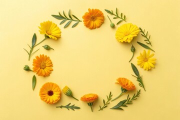 Obraz premium Marigold flowers arranged in a yellow circular design