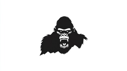 Aggressive gorilla silhouette on white background for design and illustration