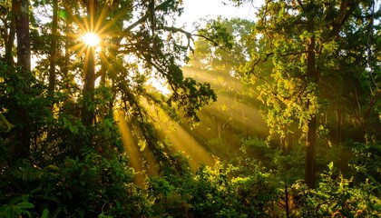 Sunlight filtering through a lush forest (1)