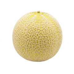 Round cantaloupe with textured yellow rind isolated on a transparent background melon fruit