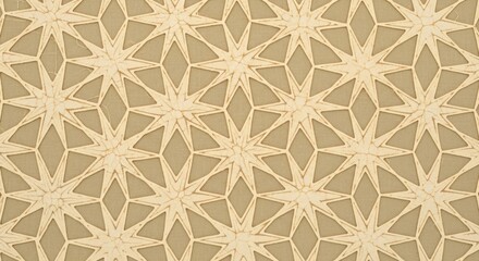 Intricate geometric star pattern with diamond shapes, rendered in a light beige color against a darker beige background.