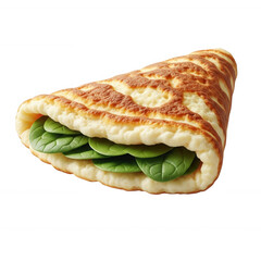 Golden folded omelet filled with fresh green spinach leaves isolated on a transparent background image
