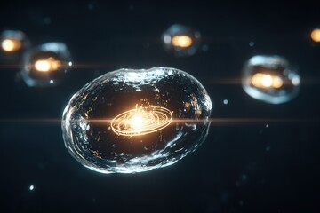 Microscopic view of a single cell with multiple organelles visible in sharp textures and fine biological details in high resolution.