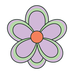 Stylized Six Petal Flower Illustration with Purple Petals and Orange Center.