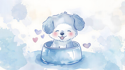 watercolor painting kawaii cute dog bowl