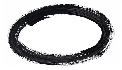 Black, oval shape on white background, created by a brushstroke of textured paint