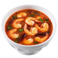 Spicy shrimp soup with chili and cilantro isolated on a transparent background image