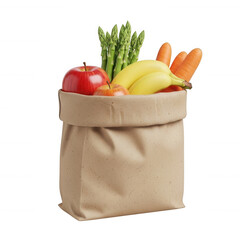 Brown paper bag filled with fresh produce isolated on a transparent background food fruit